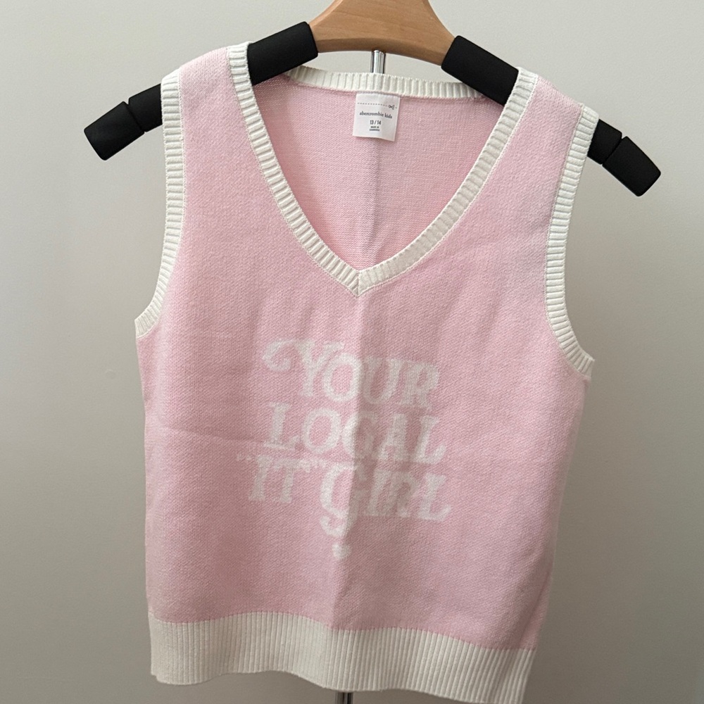 Abercrombie Kids sz 13/14 Pink and White Knit Vest NWT